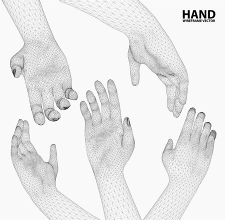 3d hands sketch isolate on white background.のイラスト素材
