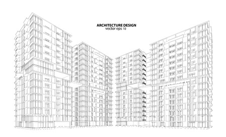 Perspective 3D render of building wireframe - Vector illustrationのイラスト素材