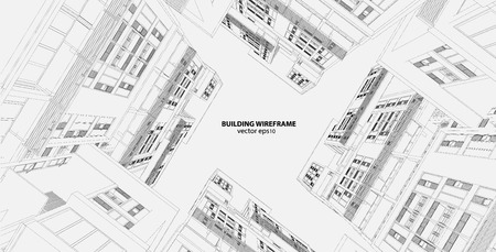 Perspective 3D render of building wireframe - Vector illustrationのイラスト素材