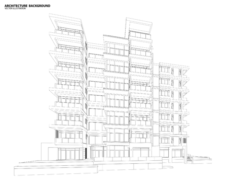 Perspective 3d Wireframe of buildingのイラスト素材