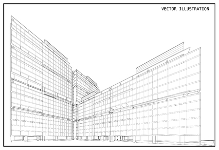 Perspective 3d Wireframe of buildingのイラスト素材