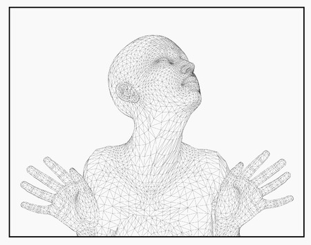 A computer generated rendering of a young woman 3d model in actionのイラスト素材