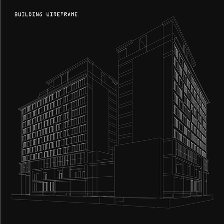 Perspective 3D render of building wireframe - Vector illustrationのイラスト素材