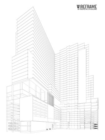 Perspective 3D render of building wireframe - Vector illustrationのイラスト素材