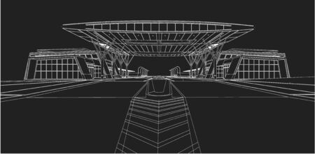 Perspective 3D render of building wireframe - Vector illustrationのイラスト素材