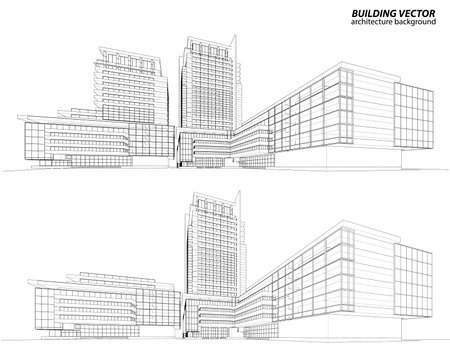 Abstract 3D Wireframe of Building. My Sketch Designのイラスト素材