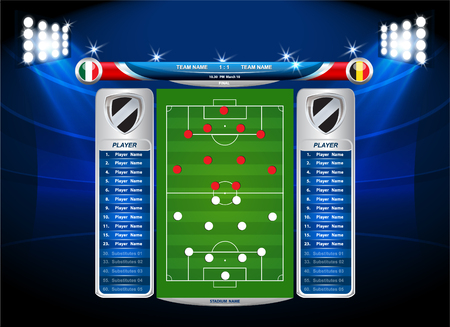Football or soccer playing field with set of infographic elements. Vector illustration.のイラスト素材