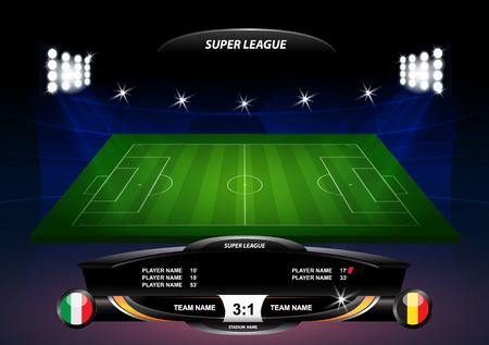 Football or soccer playing field with set of infographic elements. Vector illustration.のイラスト素材