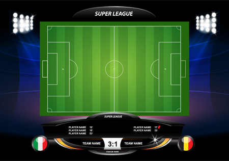 Football or soccer playing field with set of infographic elements. Vector illustration.のイラスト素材