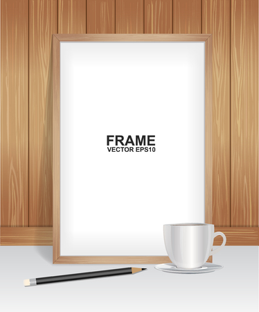 Wood frame with coffee and pencilのイラスト素材