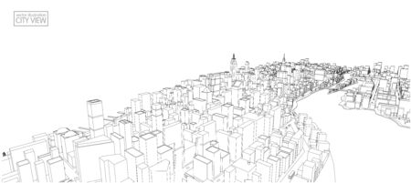 Cityscape Vector Sketch. Architecture - Illustrationのイラスト素材