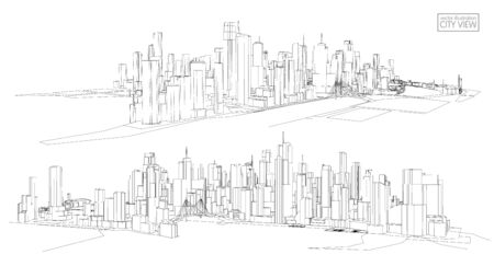 Cityscape Vector Sketch. Architecture - Illustrationのイラスト素材