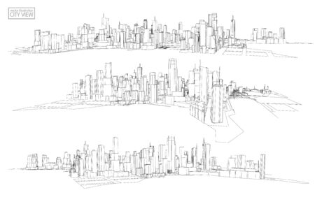 Cityscape Vector Sketch. Architecture - Illustrationのイラスト素材