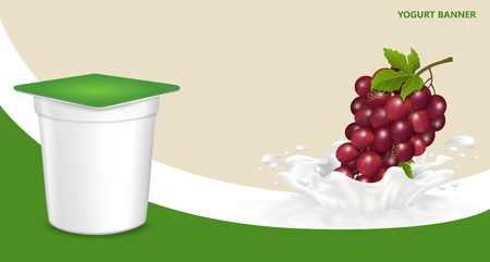 Vector. pattern for design of packing yogurt with photo-realistic vector of Grapes.のイラスト素材