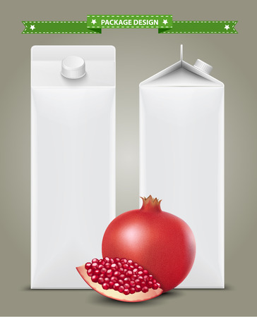 White carton boxes with pomegranate or garnet, ideal for fruit juice. Can drawn with mesh tool. Fully adjustable & scalable. packages designのイラスト素材
