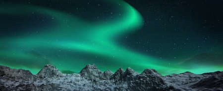 A beautiful green aurora dancing over the hillsの写真素材