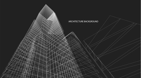 3d wireframe of building. sketch design.Vectorのイラスト素材