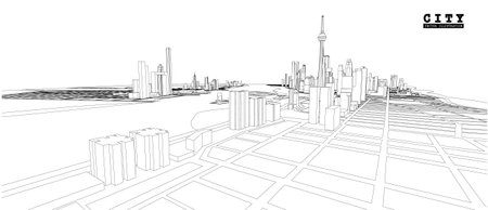 3d wireframe of building. sketch design.Vectorのイラスト素材