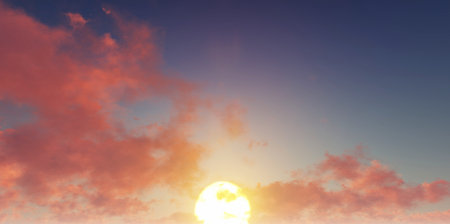 Beautiful sunset sky above clouds with dramatic light.の写真素材