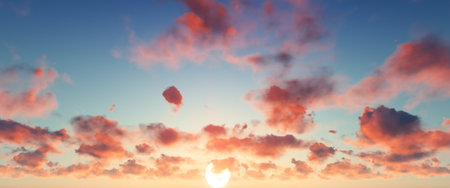 Beautiful sunset sky above clouds with dramatic light.の写真素材