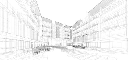 3d wireframe of building. sketch design.Vectorのイラスト素材
