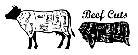 Raw fresh meat steak on black background. Template for meat business - shop, market, restaurant or design - banner, sticker, menu vector illustration.のイラスト素材