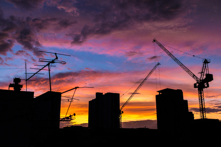 Building Silhouette with Beautiful Twilight Sky backgruondの写真素材