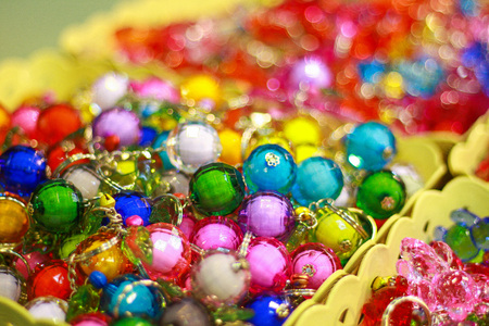Colorful crystal bead key ring texture backgroundの写真素材