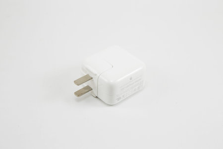 Bangkok Thailand , April 26 , 2018 : Apple USB Charger Adapter on white background