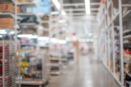 Blurred of Tools on the shelf in the shop building materialsの写真素材