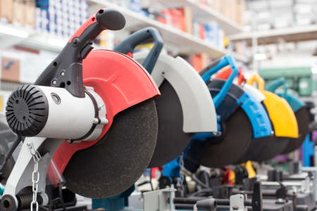 Electric iron cutter on the shelf in the shop building materialsの写真素材