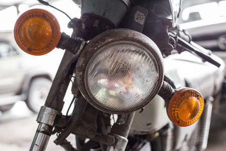 The headlights and turn signals of old motorcyclesの写真素材