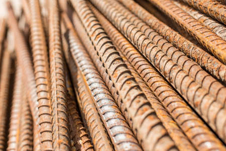 Close up of rusty Rebar for construction texture backgroundの写真素材