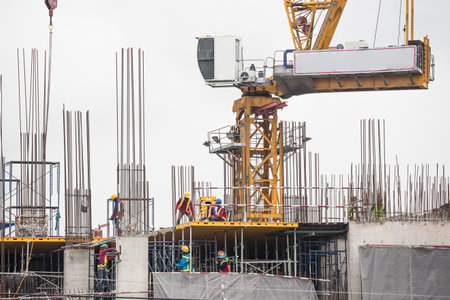 Workers are working on building structures