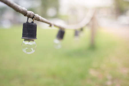 Selective focus of Decorative Lamps Garden Walkway with sunlightの写真素材