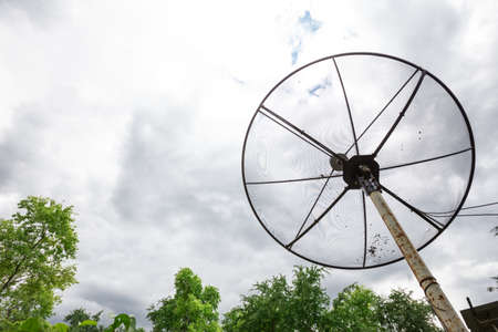 Satellite dish in the garden backgroundの写真素材