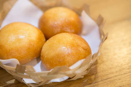 Fried steamed stuff bun in the basket in Chinese restaurantの写真素材