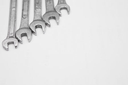 Many wrench on white backgroundの写真素材
