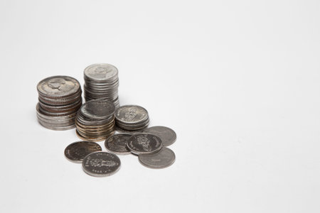 Stack of coins on white background