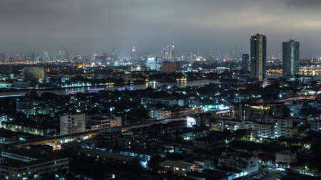 Panorama of Night cityscape image in bangkok,thailandの写真素材