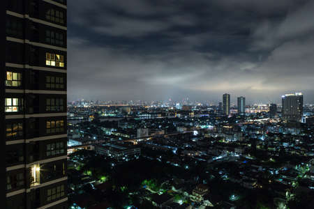 Panorama of Night cityscape image in bangkok,thailandの写真素材