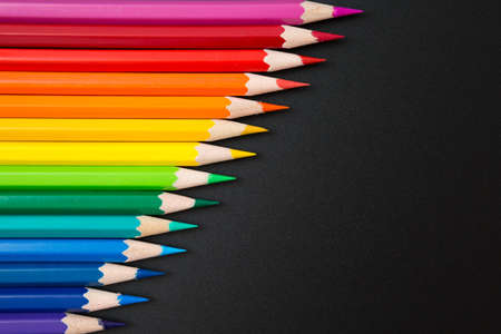 Pattern of Colorful Many colored pencils on a black background and copy spaceの写真素材