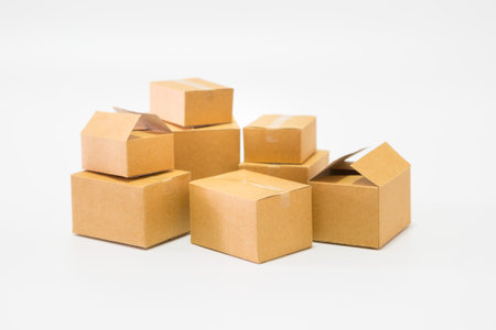 Many parcel boxes on white background for online shopping concept