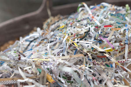 Selective focus Pile of recycled paper scraps for global warming conceptの写真素材