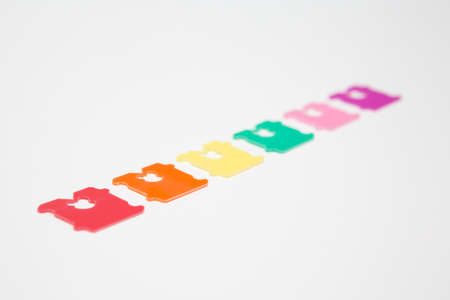 Colorful Plastic for sealing bread bags on white backgroundの写真素材