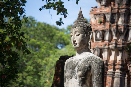 Selective focus of beautiful Buddha statues in Wat Mahathat Thailand.の写真素材