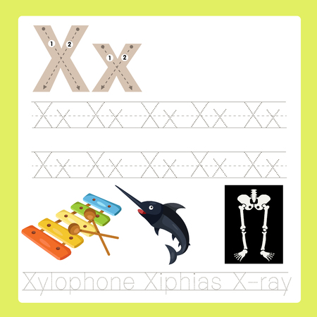 Illustrator of X exercise A-Z cartoon vocabularyのイラスト素材