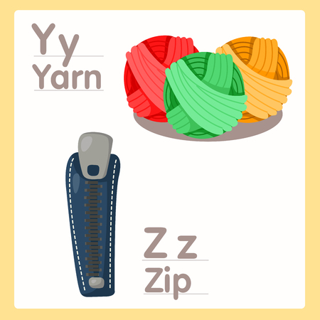 Illustrator of Y Z with yarn and zip alphabetのイラスト素材