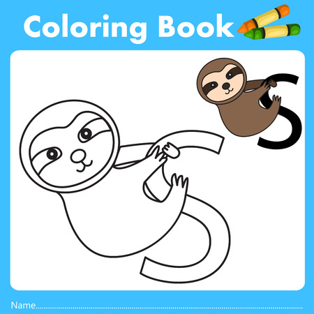 Illustrator of color book with sloth animalのイラスト素材