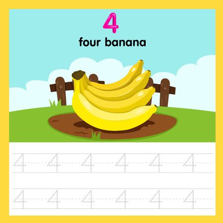 Illustrator of worksheet of four bananaのイラスト素材